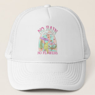 No Rain, No Flowers – Vibrant Floral & Mushroom Trucker Hat