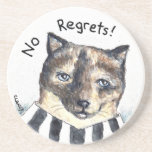 No Regrets cat stone coaster<br><div class="desc">This cat has no regrets. The original art was handmade by Sue Clancy.</div>