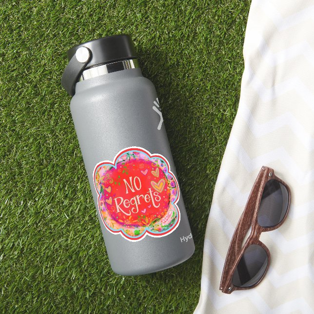 No Regrets Fun Red Floral Inspirivity Inspiring Sticker (HydroFlask Insitu)