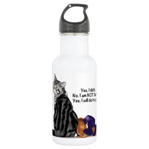 No Remorse Tabby Cat Funny Water Bottle