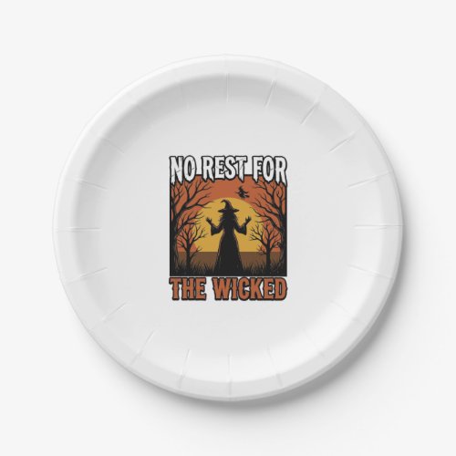 No Rest For The Wicked Vintage Witch Halloween Des Paper Plates
