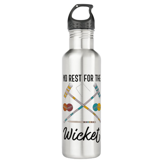 No Rest for the Wicket Funny Croquet Themed Stainless Steel Water Bottle (Front)