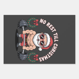 No Rest Till Christmas Jjacked santa lifting weigh Wrapping Paper Sheets