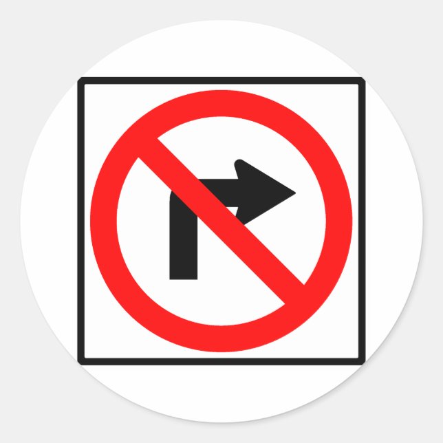 No Right Turn Highway Sign Classic Round Sticker (Front)
