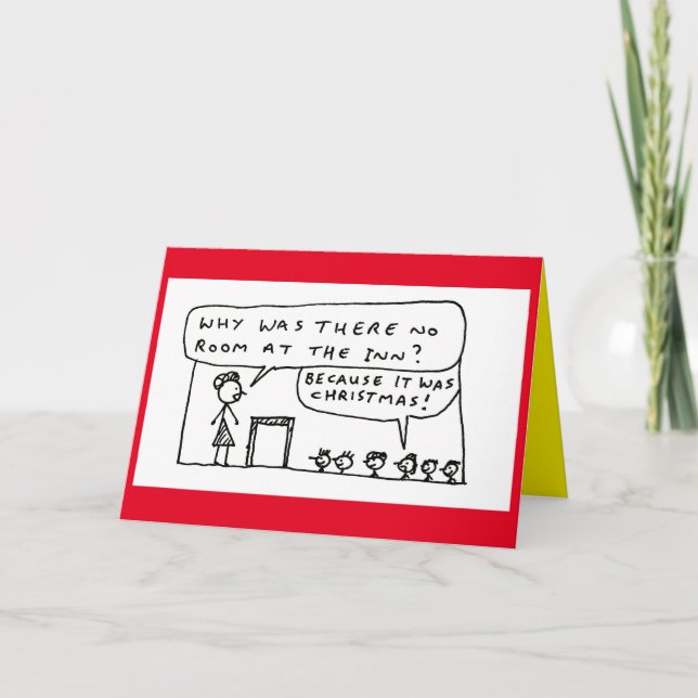 No Room At The Inn Christmas Cartoon Holiday Card (Front)