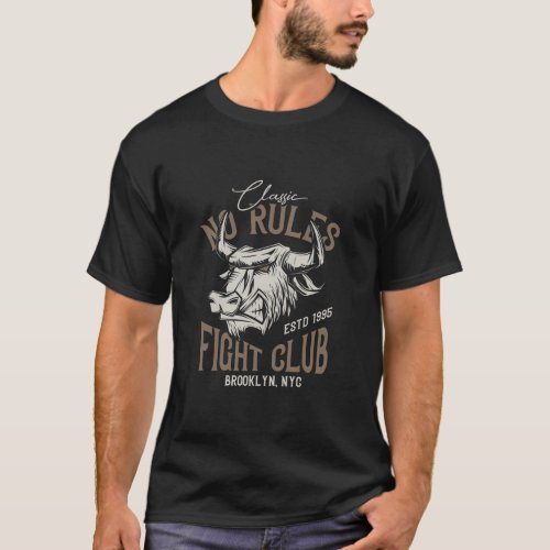 No Rules Fight Club Vintage Style Bull T_Shirt