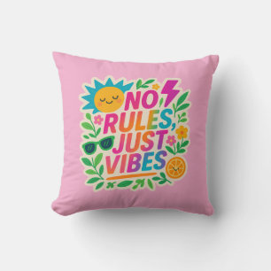 No Rules Just Vibes – Neon Gradient Kawaii-Punk Ty Throw Pillow
