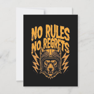 No Rules No Regrets - Wolf Biker Graphic Postcard