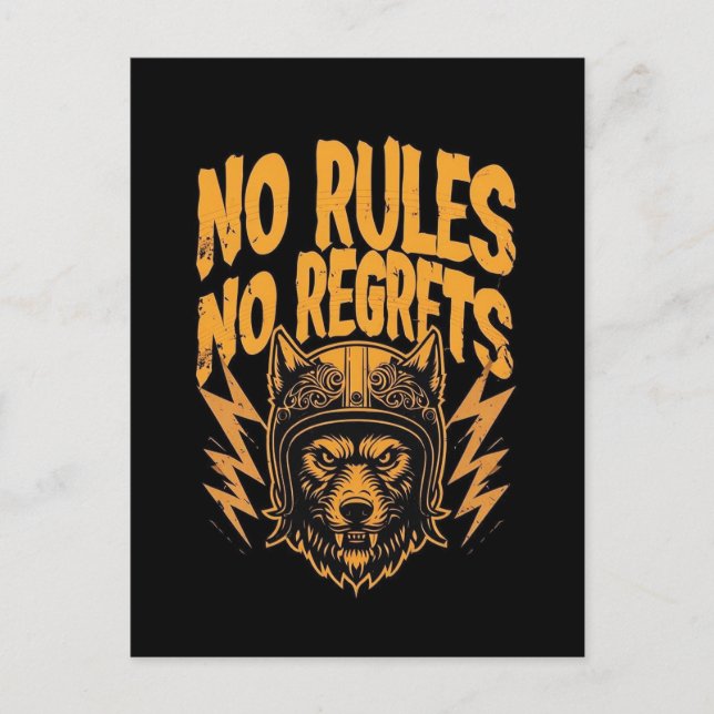 No Rules No Regrets - Wolf Biker Graphic Postcard (Front)