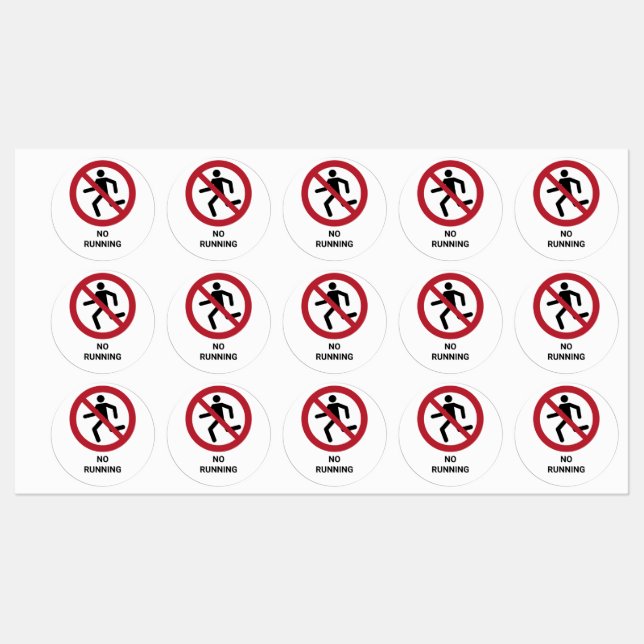 No Running, Prohibition Sign Labels (Sheet)