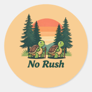 No Rush Turtle Hiking Adventure – Cute Vintage Sun Classic Round Sticker