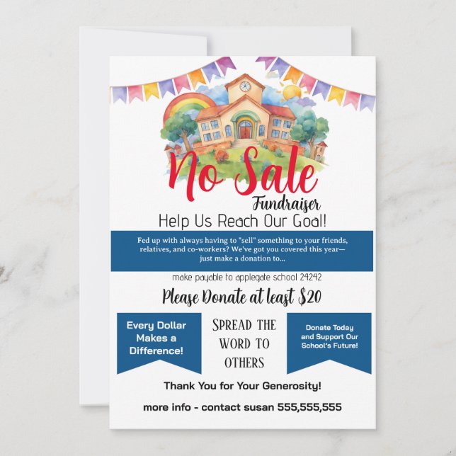 No SALE fundraiser school event Invitation (Front)