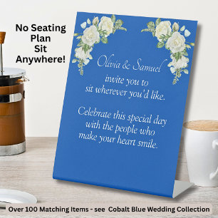 No Seating Chart - Wedding Cobalt Blue & White Pedestal Sign