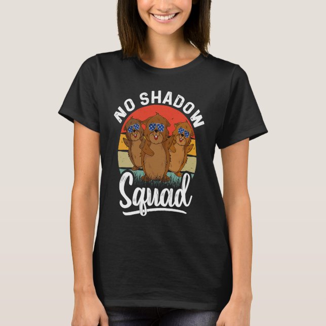 No Shadow Squad Groundhog American Flag  Groundhog T-Shirt (Front)