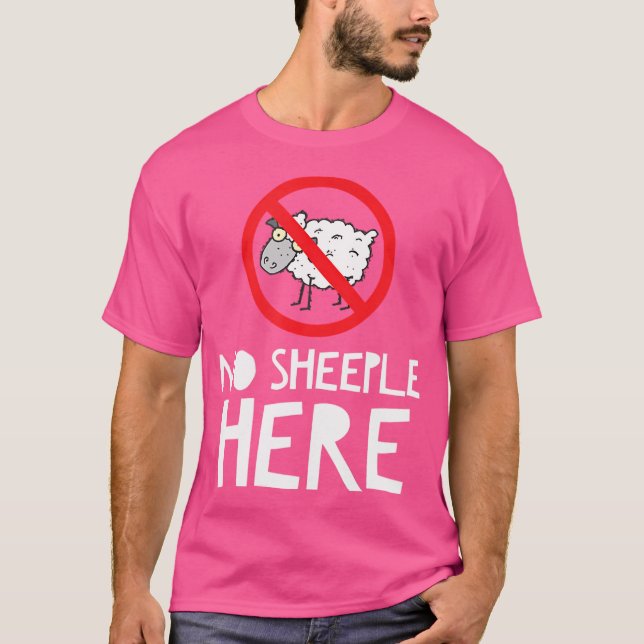 No Sheeple Here With Funny Cartoon Sheep T-Shirt (Front)
