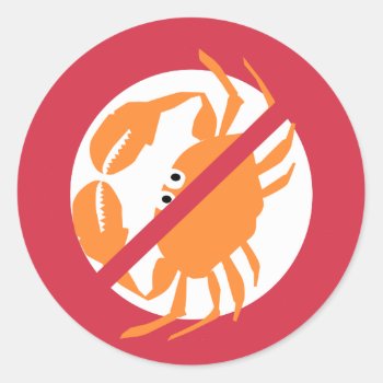 No Shellfish Red Bold Crab Allergen Classic Round Sticker by LilAllergyAdvocates at Zazzle