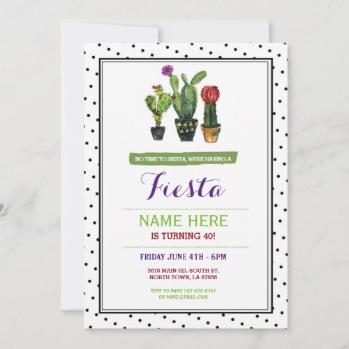 No Siesta Fiesta Birthday Cactus Invitation