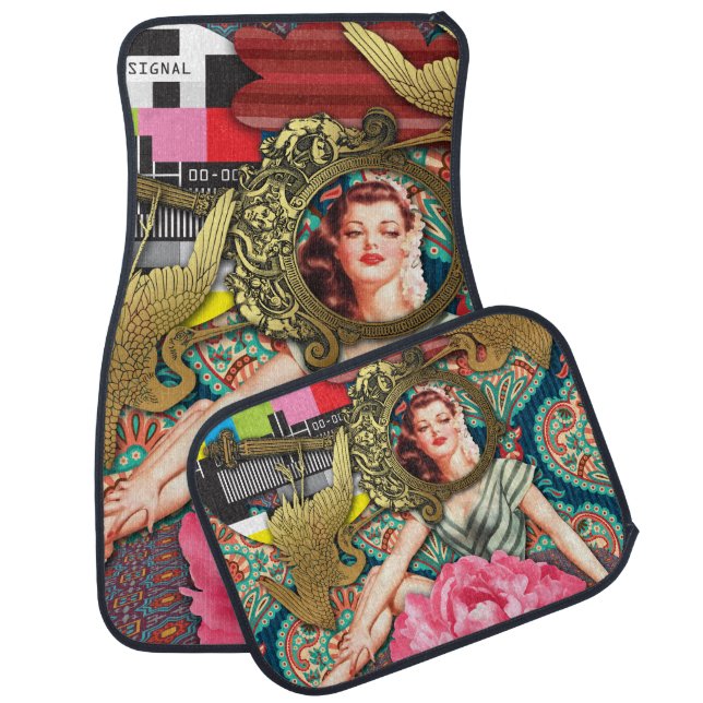No-Signal - Cheeky Lady Digital Collage Car Floor Mat (Set)
