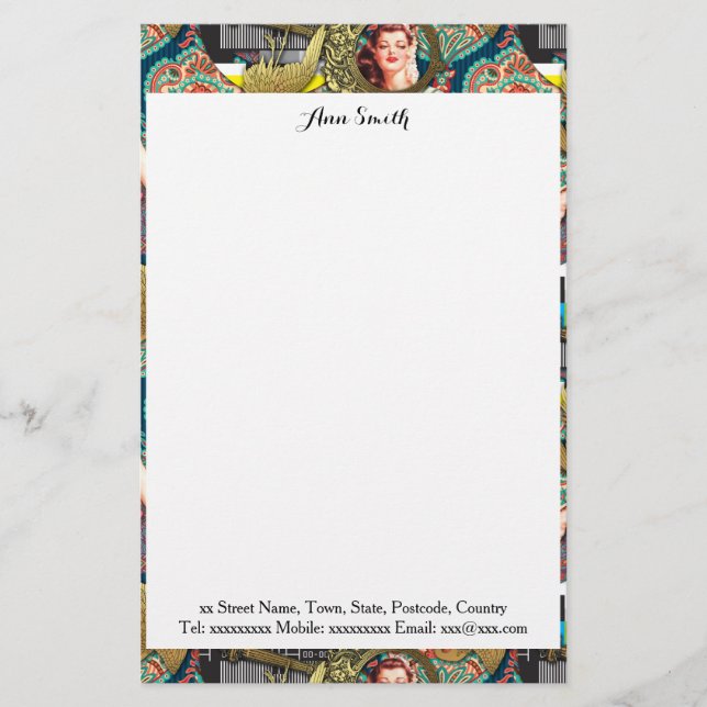 No-Signal - Cheeky Lady Digital Collage Stationery (Front)