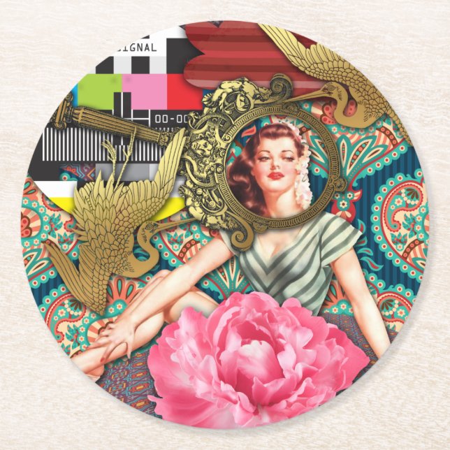 No-Signal - Cheeky Lady Round Paper Coaster (Front)