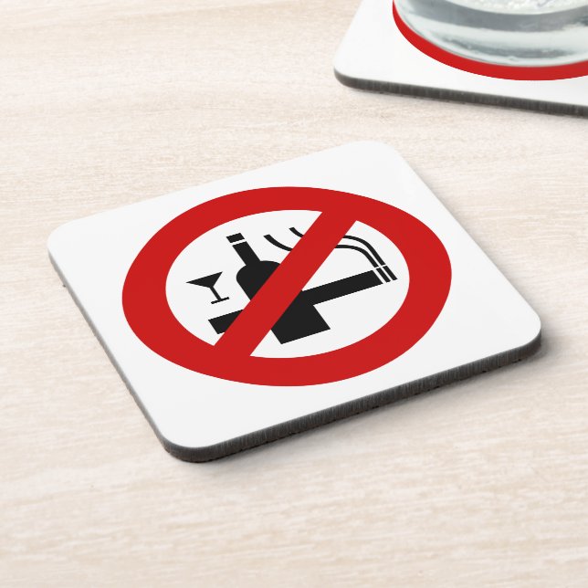 NO Smoking Alcohol ⚠ Thai Sign ⚠ Beverage Coaster (Left Side)