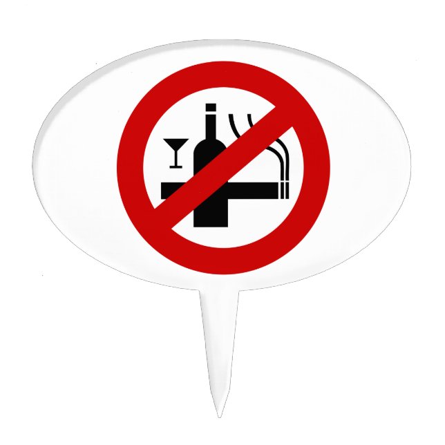 NO Smoking Alcohol ⚠ Thai Sign ⚠ Cake Topper (Front)