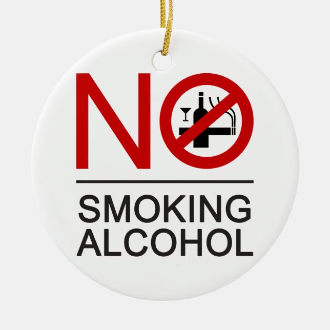NO Smoking Alcohol ⚠ Thai Sign ⚠ Ceramic Ornament (Front)