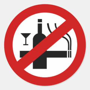 NO Smoking Alcohol ⚠ Thai Sign ⚠ Classic Round Sticker