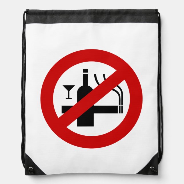 NO Smoking Alcohol ⚠ Thai Sign ⚠ Drawstring Bag (Front)