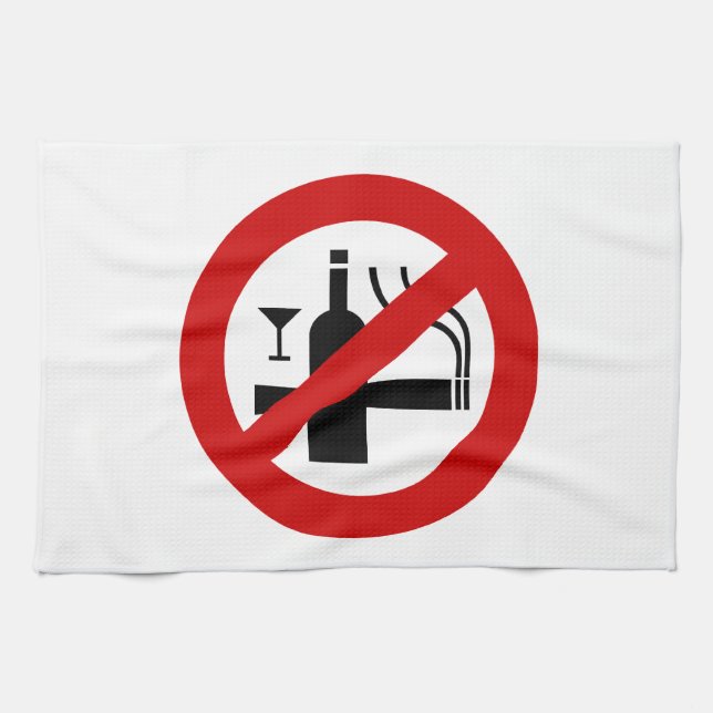 NO Smoking Alcohol ⚠ Thai Sign ⚠ Kitchen Towel (Horizontal)