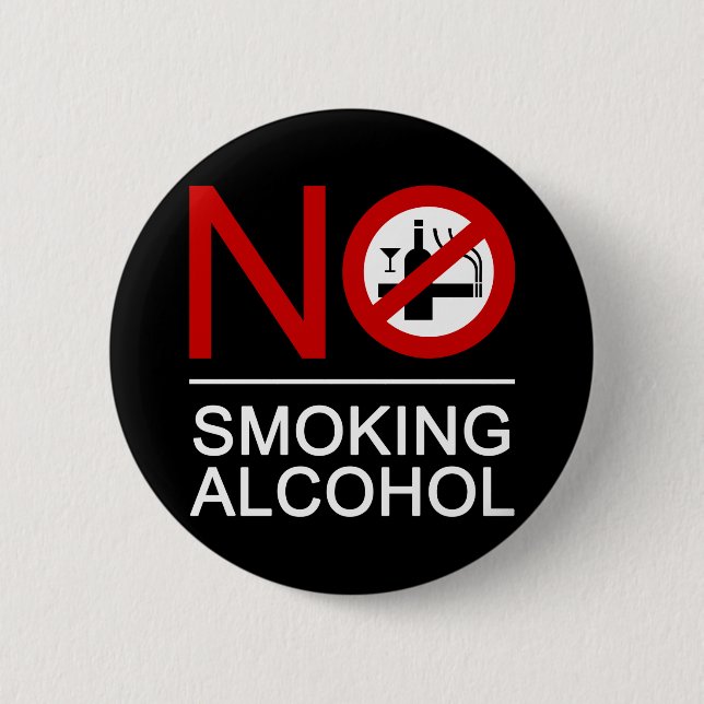 NO Smoking Alcohol ⚠ Thai Sign ⚠ Pinback Button (Front)