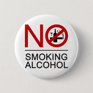 NO Smoking Alcohol ⚠ Thai Sign ⚠ Pinback Button
