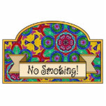 No Smoking - Decorative Sign Cutout<br><div class="desc">No Smoking door room container sign. Bright & colorful background originally hand painted then digitally textured and modified for added interest.  This patter has a abstract floral design by Jean Hall</div>
