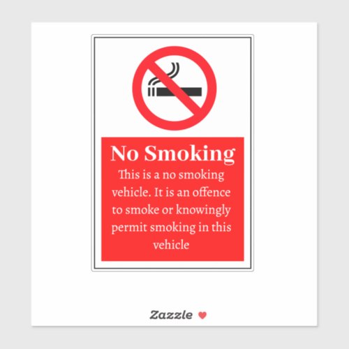 No Smoking In Vehicle Sticker