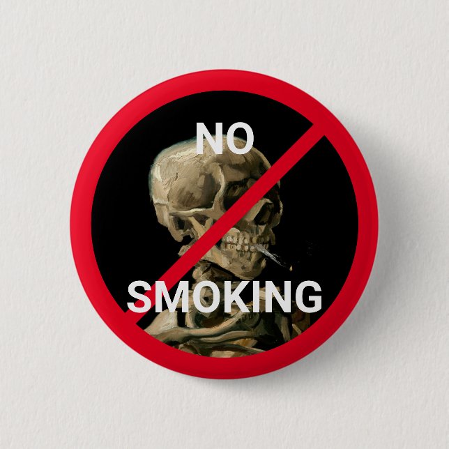 No Smoking Sign with Van Gogh Skull Artwork Button (Front)