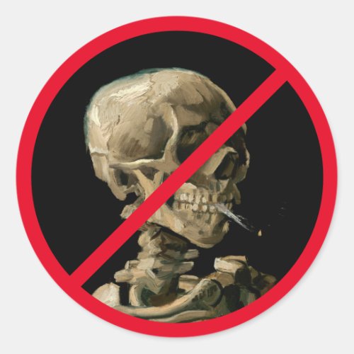 No Smoking Sign with Van Gogh Skull Artwork Classic Round Sticker