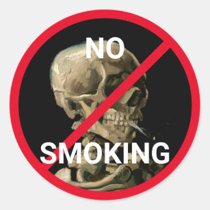 No Smoking Sign with Van Gogh Skull Artwork Classic Round Sticker