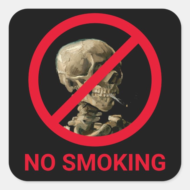 No Smoking Sign with Van Gogh Skull Artwork Square Sticker (Front)