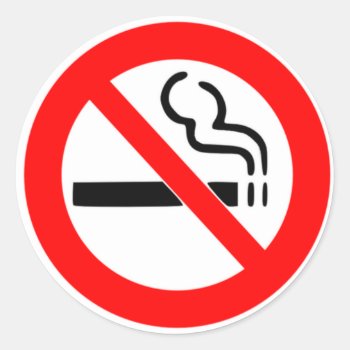 No Smoking Signal -  Prohibit Cigarette Classic Round Sticker by myMegaStore at Zazzle
