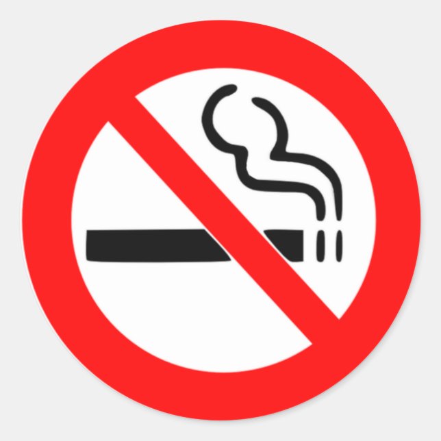 NO SMOKING SIGNAL -  PROHIBIT CIGARETTE CLASSIC ROUND STICKER (Front)