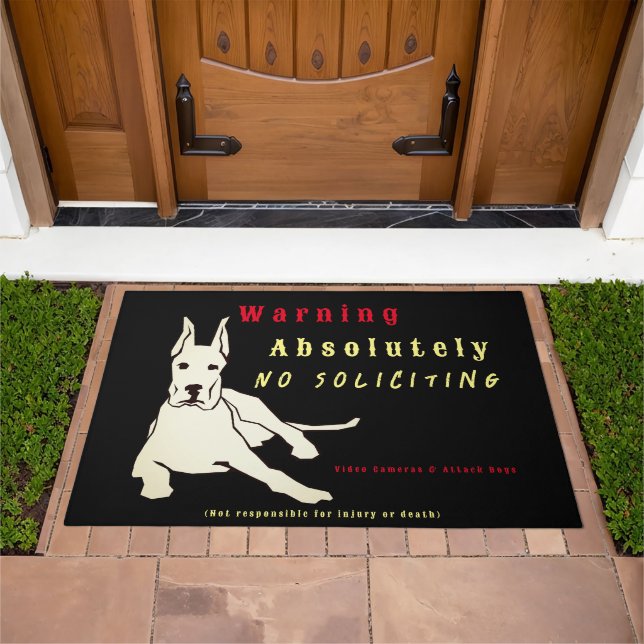 No Soliciting Attack Dog Warning Doormat (Outdoor)