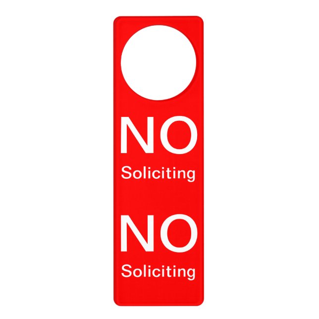 No Soliciting Bold Red Personal Business Wording Door Hanger (Front)