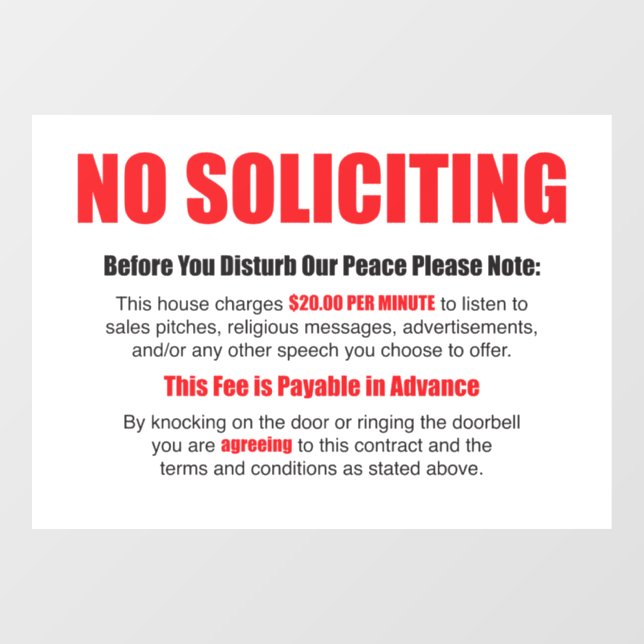 No Soliciting Door Cling (Sheet)