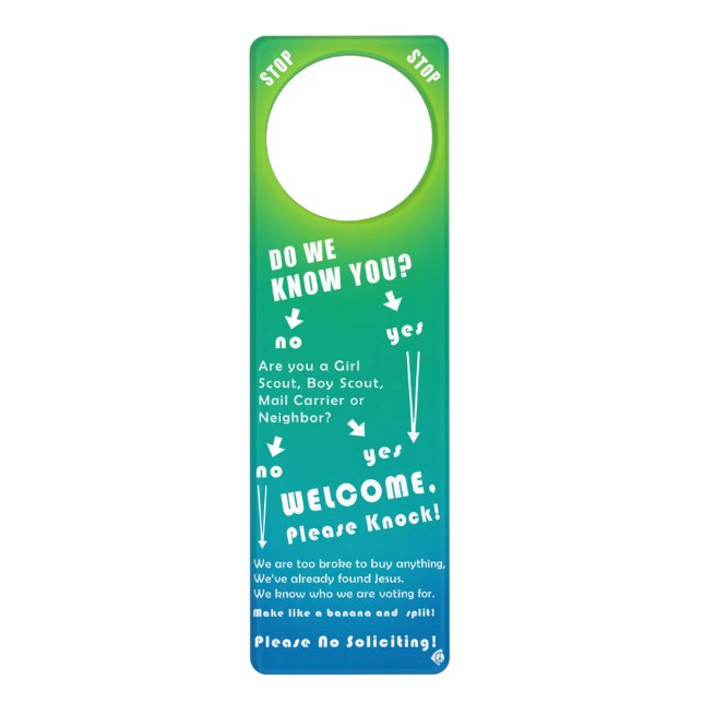 No Soliciting Door Hanger, flow chart Hanger (Front)