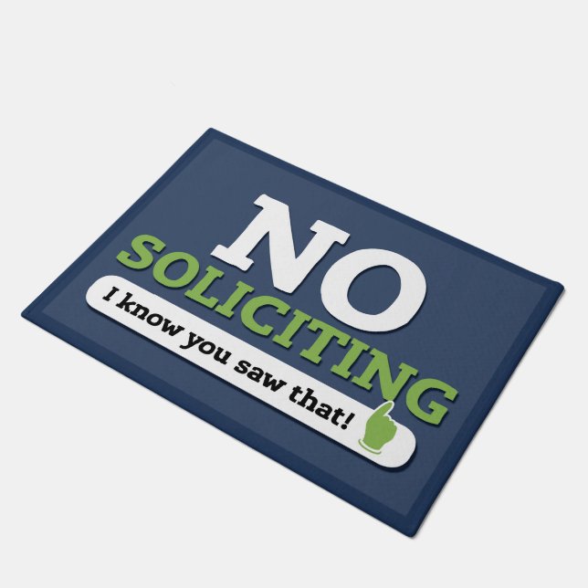 "No Soliciting" Door Mat - Blue (Angled)