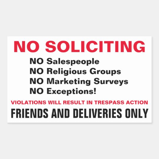 No Soliciting Door Sticker Door Sign Zazzle Com
