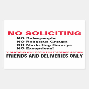 No Soliciting door sticker / door sign