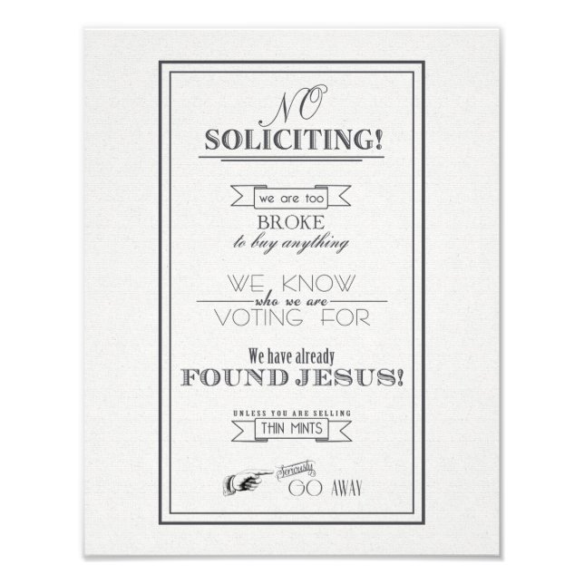 No soliciting humorous sign (Front)