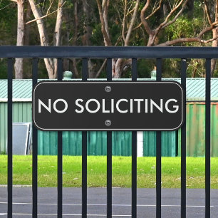 No Soliciting Modern Black White Outdoor Metal Sign