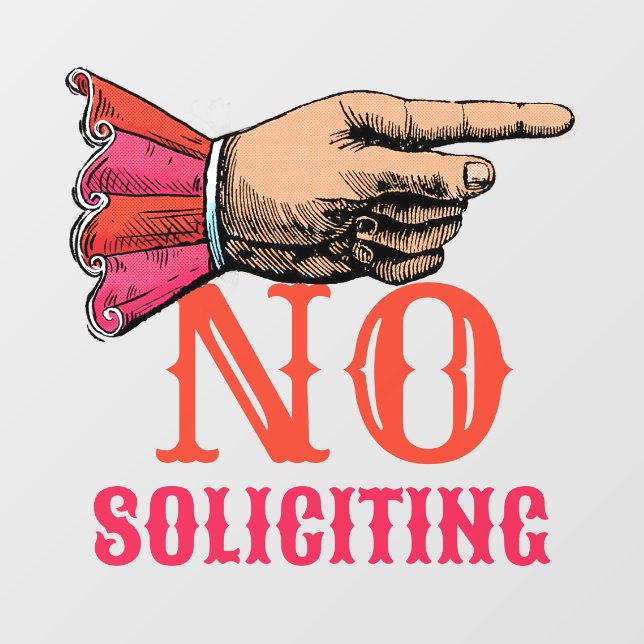 No Soliciting Pointing Hand Fun Window Cling (Sheet)